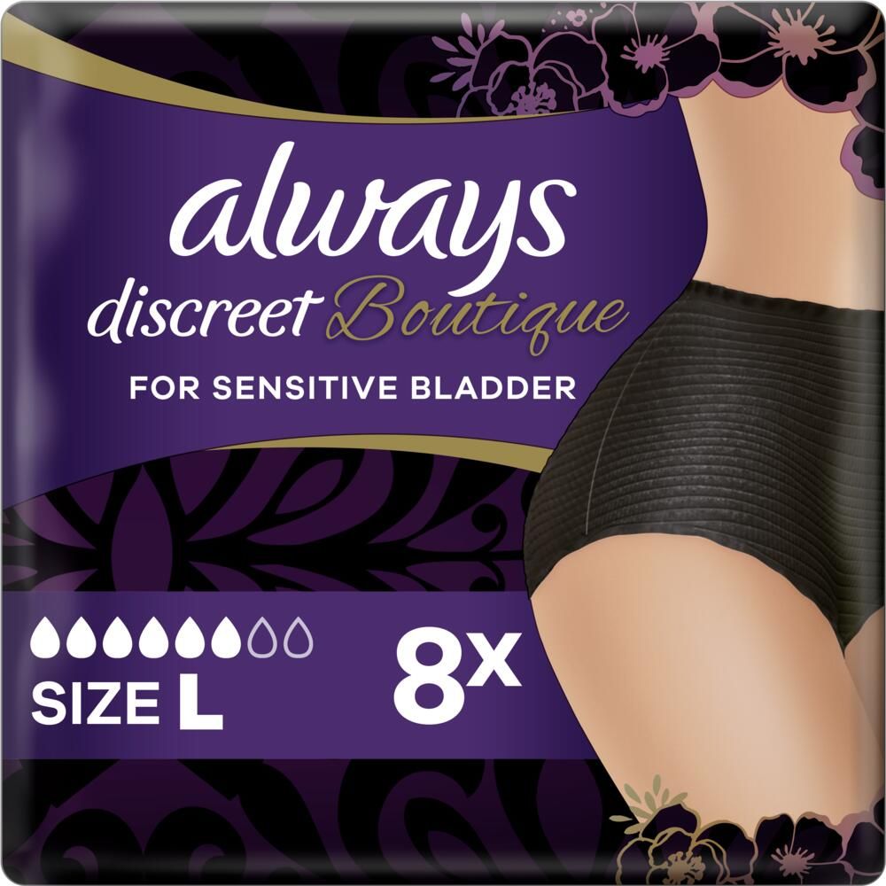Always Discreet Boutique Black Low-Rise Maximum Size Small/Medium