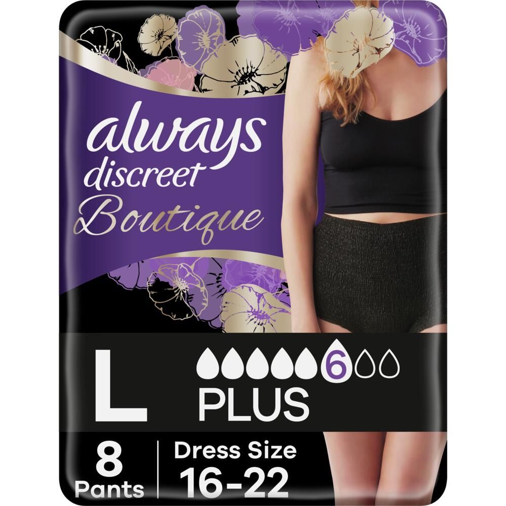Always Discreet Boutique Black Low-Rise Incontinence Underwear, Large, 20  Count
