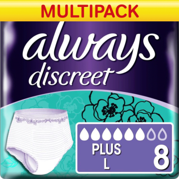 Always Discreet Pants Plus - Large - Case Saver - 2 Packs of 8