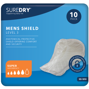 SureDry Mens Shield Incontinence Pads - Level 3 – Pack 10