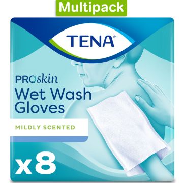TENA Wet Wash Glove - Pack of 8 - CASE OF 6 