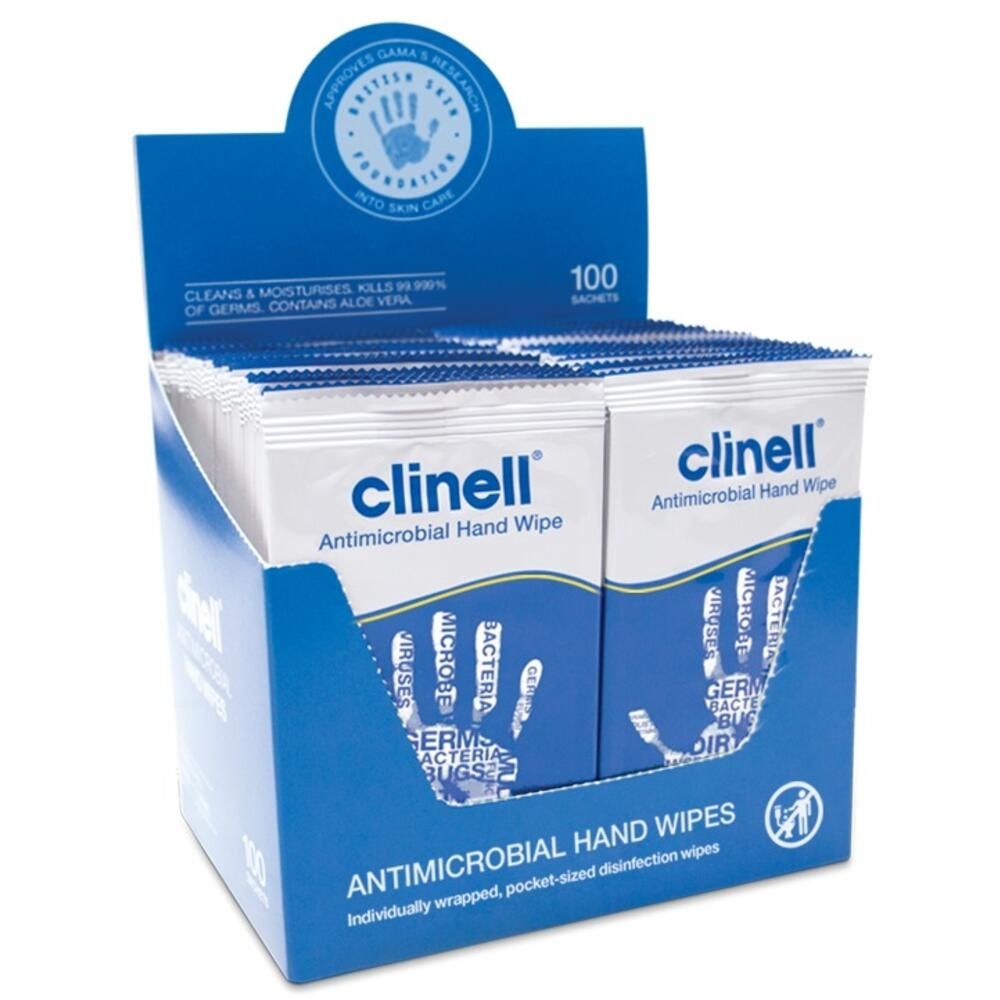 Clinell\u0020Antibacterial\u0020Hand\u0020Wipes\u0020\u002D\u0020100\u0020Pack