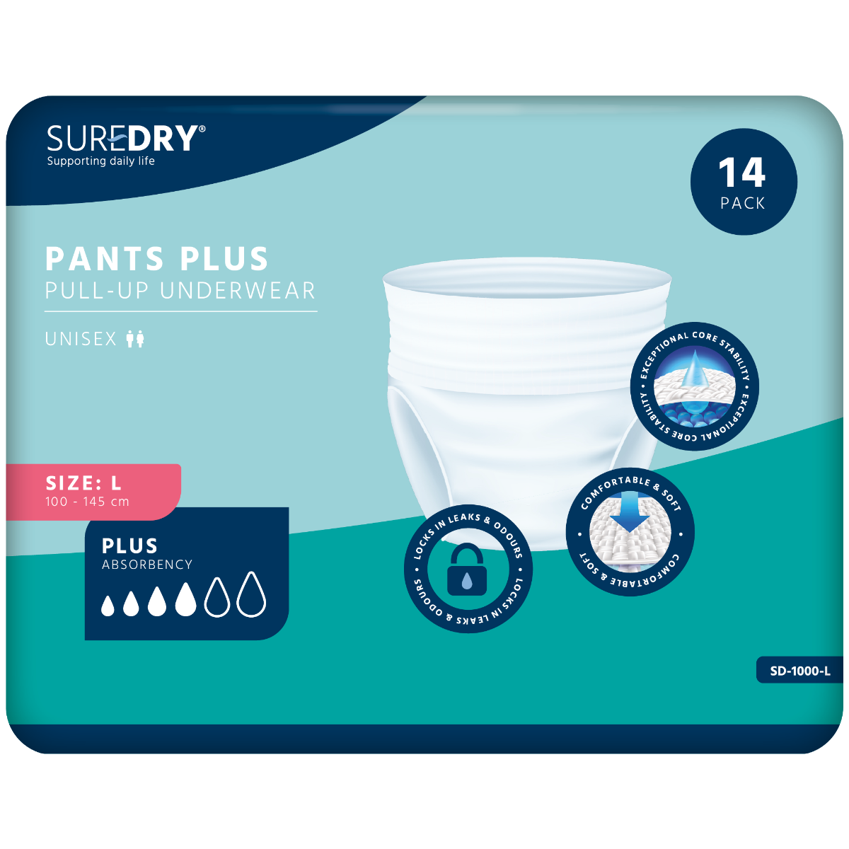 SureDry\u0020Incontinence\u0020Pants\u0020Plus\u0020\u002D\u0020Large\u0020\u002D\u0020Pack\u002014