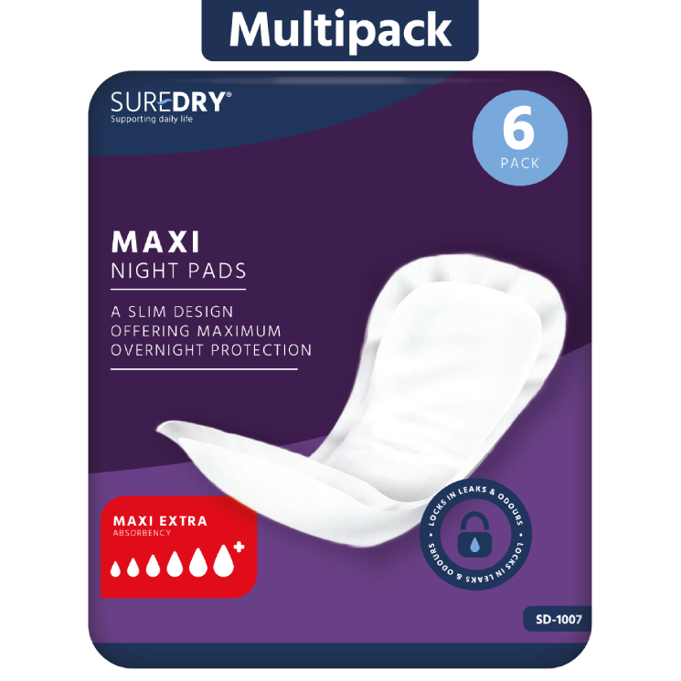 SureDry\u0020Ladies\u0020Incontinence\u0020Maxi\u0020Night\u0020Pads\u0020\u002D\u0020Light\u0020\u002D\u0020Pack\u00206\u0020\u002D\u0020Case\u002012