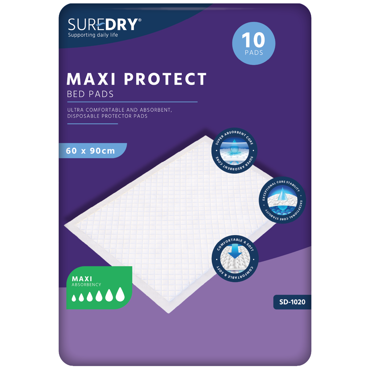 SureDry\u0020Incontinence\u0020Bed\u0020Pads\u00202,400ml\u002060\u0020x\u002090cm\u0020\u002D\u0020Pack\u002010